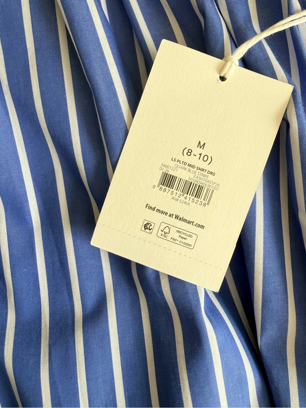 Blue Striped Long-Sleeve Shirt Dress with Tie Waist - Picture 5 of 6